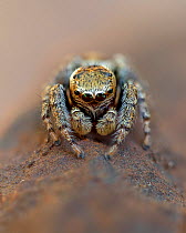Jumping spider (Evarcha falcata). Skipwith Common National Nature Reserve, North Yorkshire, England, UK. May. Focus stacked image.