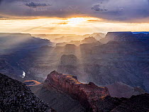 Sun rays over The Grand Canyon, Arizona, USA. 2019.