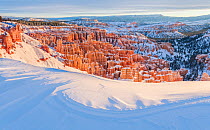 Inspiration point covered in snow, Bryce Canyon National Park, USA, January.