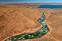 Spillway diverting water during high flow event. Lake Argyle reservoir, dammed in 1971 for Ord River Irrigation Scheme. The Kimberley, Western Australia. 2017.