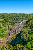 Barron Falls surrounded by the oldest tropical rainforest known on earth, aerial view from Skyrail Rainforest Cableway. Barron Gorge National Park, Wet Tropics World Heritage Area. Queensland, Austral...