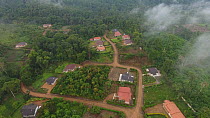 Aerial shot showing area of rainforest destroyed for luxury housing, Santo Domingo Province, Ecuador, 2017. (non-ex)