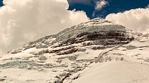 Timelapse of the summit of Cotopaxi Volcano (5,897m) after a heavy snowfall, showing vapour emanating from fumaroles, Ecuador, 2018.