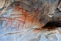 People depicted in prehistoric rock painting. Valle de los Cirios Reserve, Baja California Peninsula, Mexico. 2008.