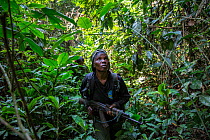 Portrait of female ecoguard / ranger Salonga National Park, Salonga National Park, Democratic Republic of Congo. May 2017. There are 16 women who work as Ecoguards in Salonga National Park