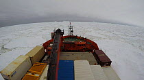 Timelapse of an icebreaker moving through swell in pack ice, Antarctica, 2018.