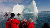 Tourists on a zodiac iceberg cruise, Scoresby Sound, Greenland, 2016.