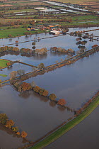 Aerial view of Fishlake, South Yorkshire with floods from River Don, South Yorkshire, UK. November 2019.