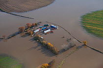 Aerial view of Fishlake, South Yorkshire with floods from River Don, South Yorkshire, UK. November 2019.