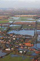 Aerial view of flooded areas, Fishlake, South Yorkshire, UK. November 2019.