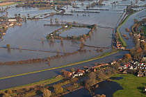 Aerial view of River Don showing flooded areas, Fishlake, South Yorkshire, UK. November 2019.