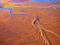 Patterns in the tidal  flats of the Colorado River Delta where the delta is swept by tidal encroachment from the Gulf of California. Colorado River Delta, Baja California, Mexico.   September 2019.  A...