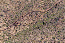 Aerial view of border Wall between Arizona, USA. and Sonora, Mexico, a ten foot high wall which will be replaced by Trump&#39;s thirty foot high barrier. The wall passes through the pristine Sonoran D...