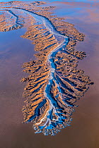 Patterns in the tidal  flats of the Colorado River Delta where the delta is swept by tidal encroachment from the Gulf of California. Receding tide causes  waterfalls approximately eight feet high, as...