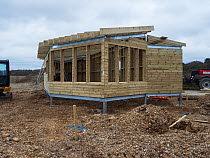 Construction of new Tern Hide beside Ibsley Water, Blashford Lakes Nature Reserve/ Hampshire and Isle of Wight Wildlife Trust Reserve, Ellingham, near Ringwood, Hampshire, England, UK, March 2019