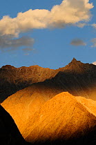 Sunset over the mountains, Nubra Valley, Karakorum Wildlife Sanctuary, Ladakh, India. September 2011.