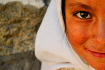 Muslim girl from the village of Turkut, near the frontier with Pakistan. Nubra Valley Kashmir, India. September 2011.