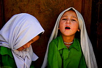Muslim girls from the village of Turkut, near the frontier with Pakistan. Nubra Valley, Kashmir, India. September 2011.