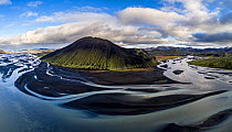 Aerial view of Stakihnukur mountain and river delta. Soutnern Iceland