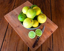 Freshly picked limes. Dominica, West Indies. Limes from Dominica are especially large and juicy. August 2019