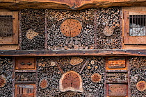 Insect hotel for solitary bees and artificial nesting place for insects / invertebrates offering nest holes / cavities in hollow stems and wood blocks