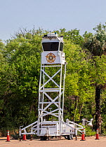 Police tower for law enforcement near the USA-Mexico border. Santa Ana National Wildlife Refuge, near Alamo, Hidalgo County, Texas, USA. July 2019.