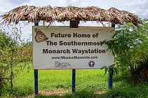 Sign at National Butterfly Center, the organisation is fighting in court to prevent a section of border wall severing the 100 acre nature preserve. The section behind this sign is in the proposed no-m...