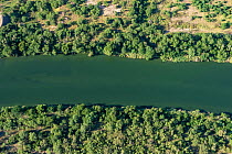 Aerial view of Rio Grande, the USA-Mexico border. Near Roma, Starr County, Texas, USA. July 2019.