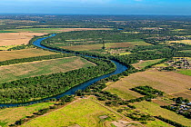 Lower Rio Grande Valley between Roma and Rio Grande City, Texas, USA. Aerial view from Tamaulipas, Mexico. July 2019.