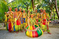 Yapese young people in traditional outfits for cultural ceremonies, Yap, Micronesia. September 2013.