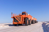 Vehicle transporting salt at Ojo de Liebre Lagoon saltworks, the biggest saltworks plant in the world. Guerrero Negro, Baja California Sur, Mexico. 2017.
