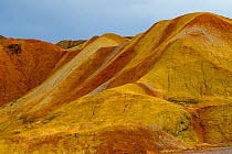 Rainbow Mountains, strata within eroded hills of sedimentary conglomerate and sandstone. Zhangye National Geopark, China Danxia UNESCO World Heritage Site, Gansu Province, China. 2018.