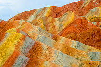 RF-Rainbow Mountains, strata within eroded hills of sedimentary conglomerate and sandstone. Zhangye National Geopark, China Danxia UNESCO World Heritage Site, Gansu Province, China. 2018. (This image...