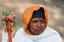 Pilgrim on way to Debre Libanos Monastery, portrait. Rift Valley, Ethiopia. 2017.