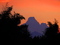 Mount Mikeno volcano (4437 m) seen from Kinigi, Volcanoes National Park, Rwanda