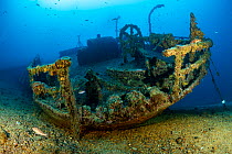 Teti wreck stern, built in 1883 as a steamship and later turned into a merchant cargo ship. Sunk on a stormy night on 23 May 1930, it lies at max 34m close to Komiza, Vis Island, Croatia, Adriatic Sea...