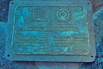 Plaque indicating that the Revillagigedo Islands are inscribed as UNESCO World Heritage site, Socorro Island, Revillagigedo islands, Mexico. Pacific Ocean.