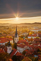 View over Ljubljana (capital of Slovenia) from Castle Hill at sunset Slovenia, October.