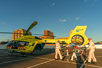 MICU team from the Radboud university transferring a patient from the Jeroen Bosch Ziekenhuis ICU department to another ICU with a helicopter Jeroen Bosch Ziekenhuis, Den Bosch, The Netherlands Apri...