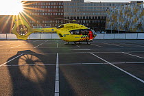MICU team from the Radboud university transferring a patient from the Jeroen Bosch Ziekenhuis ICU department to another ICU with a helicopter Jeroen Bosch Ziekenhuis, Den Bosch, The Netherlands Apri...