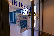 Warning information about Covid-19 at the entrance of the ICU department Jeroen Bosch Ziekenhuis, Den Bosch, The Netherlands March 2020. EDITORIAL USE ONLY.