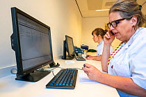 Intensivist and trainee looking at the latest results of their patients before entering the Corona unit on the intensive care department Jeroen Bosch Ziekenhuis, Den Bosch, &#39;s Hertogenbosch, The...