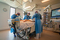 ICU team busy with turning of a patient to be ventilated on his stomach. This is part of the treatment for Covid-19 patients on a ventilator Jeroen Bosch Ziekenhuis, Den Bosch, &#39;s Hertogenbosch,...