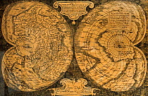 1538 double-heart-shaped projection world map, cordiform map projection by Flemish cartographer Gerardus Mercator