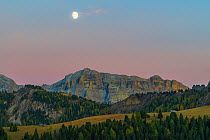 Moonrise seen from Passo delle Erbe, Dolomites, Italy, October 2019.