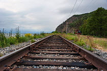 Tracks of the Circum-Baikal Railway, Lake Baikal, Siberia, Russia. July 2015.