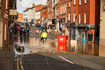 Flooding of St. Martin&#39;s Street, after Storm Dennis marking the highest ever recorded level of flooding, Hereford, UK. February 2020.