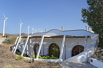 Eco-friendly house using renewable energy, ITER Bioclimatic village, near El Medano, Tenerife, August.