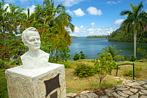 Alexander von Humboldt bust / statue in Taco Bay, Humboldt National Park, Cuba. March 2019.