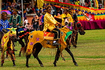 Traditionally dressed Bajau horsemen, also known as the Cowboys of the East, display their riding skills on colourfully dressed Bajau horses, during the Tamu Besar (Big Market) Festival, in Kota Belud...